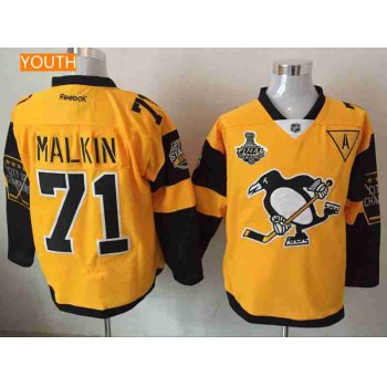 Youth Pittsburgh Penguins #71 Evgeni Malkin Yellow Stadium Series 2017 Stanley Cup Finals Patch Stitched NHL Reebok Hockey Jersey