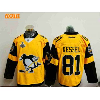 Youth Pittsburgh Penguins #81 Phil Kessel Yellow Stadium Series 2017 Stanley Cup Finals Patch Stitched NHL Reebok Hockey Jersey