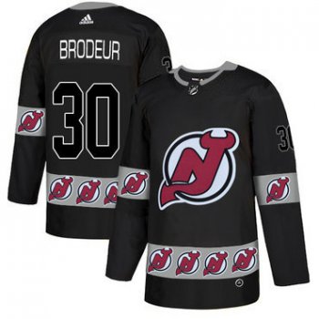 Men's New Jersey Devils #30 Martin Brodeur Black Team Logos Fashion Adidas Jersey