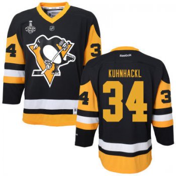 Women's Pittsburgh Penguins #34 Tom Kuhnhackl Black With Yellow 2017 Stanley Cup NHL Finals Patch Jersey