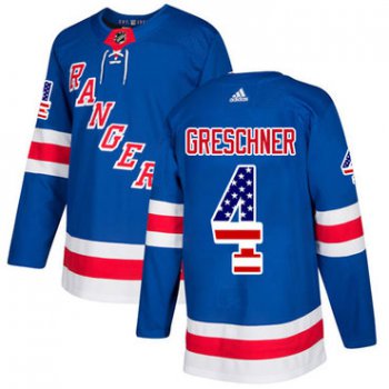 Adidas Rangers #4 Ron Greschner Royal Blue Home Authentic USA Flag Stitched NHL Jersey