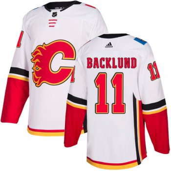 Men's Adidas Calgary Flames #11 Mikael Backlund White Away Authentic NHL Jersey