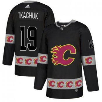 Men's Calgary Flames #19 Matthew Tkachuk Black Team Logos Fashion Adidas Jersey
