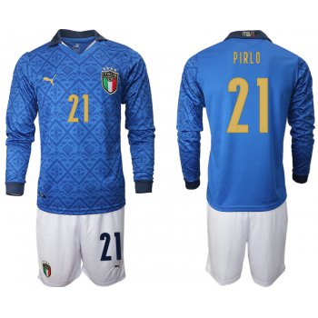 Men 2021 European Cup Italy home Long sleeve 21 Pirlo soccer jerseys