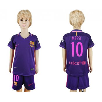 2016-17 Barcelona #10 MESSI Away Soccer Youth Purple Shirt Kit