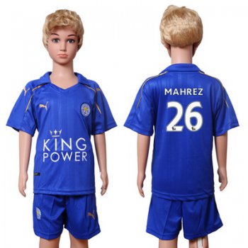 2016-17 Leicester City #26 MAHREZ Home Soccer Youth Blue Shirt Kit