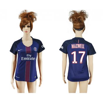 2016-17 Paris Saint-Germain #17 MAXWELL Home Soccer Women's Navy Blue AAA+ Shirt