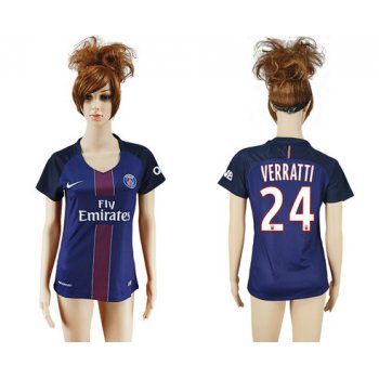 2016-17 Paris Saint-Germain #24 VERRATTI Home Soccer Women's Navy Blue AAA+ Shirt