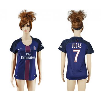 2016-17 Paris Saint-Germain #7 LUCAS Home Soccer Women's Navy Blue AAA+ Shirt