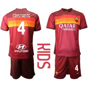 Youth 2020-2021 club AS Roma home 4 red Soccer Jerseys