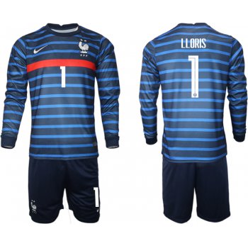 Men 2021 European Cup France home blue Long sleeve 1 Soccer Jersey