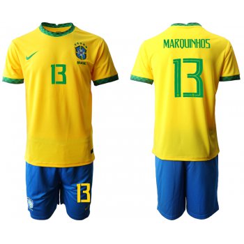 Men 2020-2021 Season National team Brazil home yellow 13 Soccer Jersey