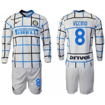 Men 2020-2021 club Inter milan away long sleeve 8 white Soccer Jerseys