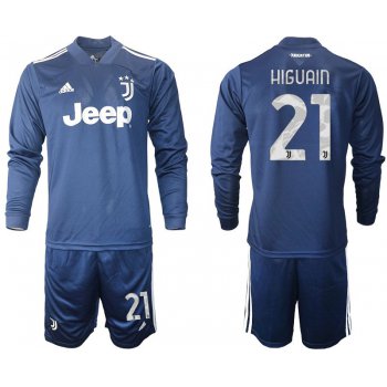 Men 2020-2021 club Juventus away long sleeves 21 blue Soccer Jerseys