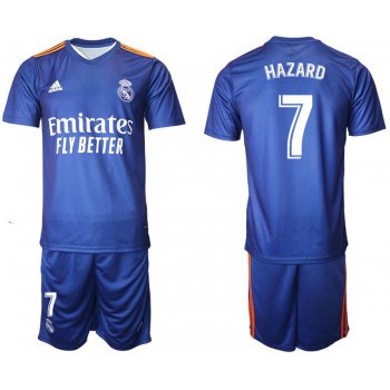 Men 2021-2022 Club Real Madrid away blue 7 Adidas Soccer Jerseys
