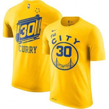 Golden State Warriors #30 Stephen Curry Nike Hardwood Classic Name & Number T-Shirt Gold