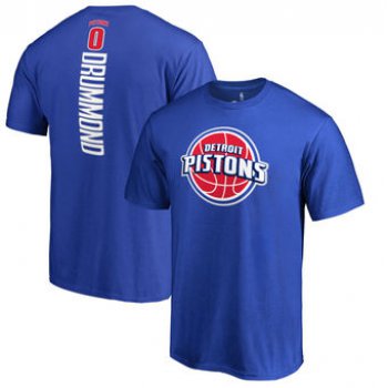 Men's Detroit Pistons 0 Andre Drummond Blue Backer Name & Number T-Shirt