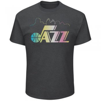 Utah Jazz Majestic Heather Charcoal Tek Patch Color Reflective Skyline T-Shirt