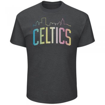 Boston Celtics Majestic Heather Charcoal Tek Patch Color Reflective Skyline T-Shirt