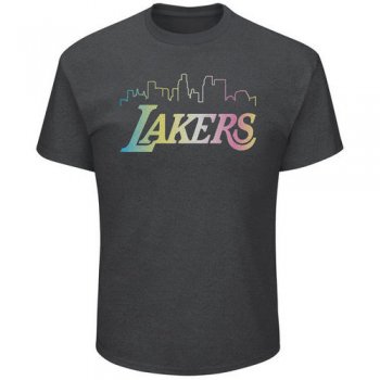 Los Angeles Lakers Majestic Heather Charcoal Tek Patch Color Reflective Skyline T-Shirt