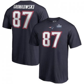 New England Patriots 87 Rob Gronkowski NFL Pro Line by Fanatics Branded Super Bowl LIII Bound Eligible Receiver Name & Number T-Shirt Navy