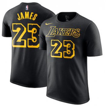 Men's Los Angeles Lakers 23 LeBron James Nike Black City Edition Name & Number Performance T-Shirt