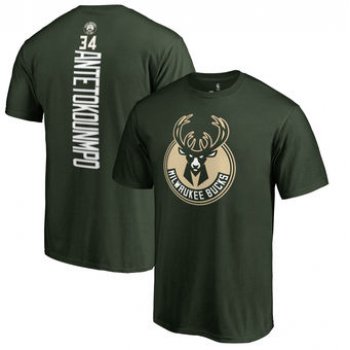 Men's Milwaukee Bucks 34 Giannis Antetokounmpo Hunter Green Backer Name & Number T-Shirt