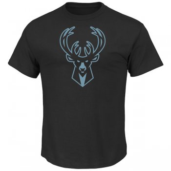 Men's Milwaukee Bucks Majestic Black Tek Patch Reflective T-Shirt