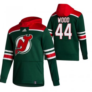 New Jersey Devils #44 Miles Wood Adidas Reverse Retro Pullover Hoodie Green