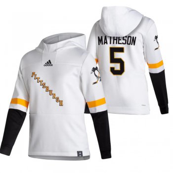 Pittsburgh Penguins #5 Mike Matheson Adidas Reverse Retro Pullover Hoodie White