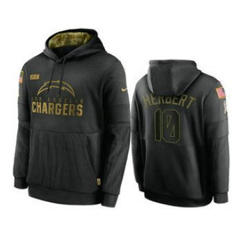 Men's Los Angeles Chargers #10 Justin Herbert Black 2020 Salute To Service Sideline Performance Pullover Hoodie