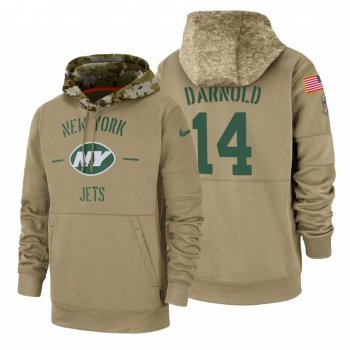 New York Jets #14 Sam Darnold Nike Tan 2019 Salute To Service Name & Number Sideline Therma Pullover Hoodie