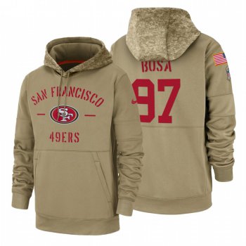 San Francisco 49ers #97 Nick Bosa Nike Tan 2019 Salute To Service Name & Number Sideline Therma Pullover Hoodie