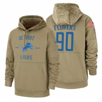Detroit Lions #90 Trey Flowers Nike Tan 2019 Salute To Service Name & Number Sideline Therma Pullover Hoodie