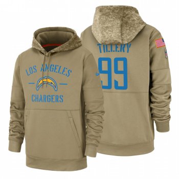 Los Angeles Chargers #99 Jerry Tillery Nike Tan 2019 Salute To Service Name & Number Sideline Therma Pullover Hoodie