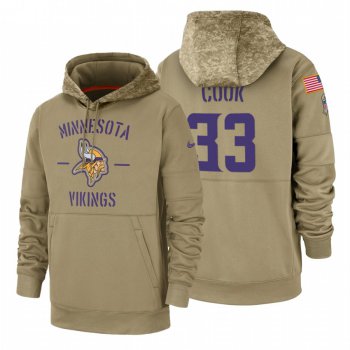 Minnesota Vikings #33 Dalvin Cook Nike Tan 2019 Salute To Service Name & Number Sideline Therma Pullover Hoodie
