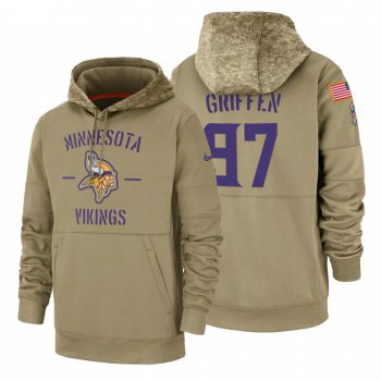 Minnesota Vikings #97 Everson Griffen Nike Tan 2019 Salute To Service Name & Number Sideline Therma Pullover Hoodie