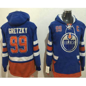 Men's Edmonton Oilers #99 Wayne Gretzky NEW Royal Blue Stitched NHL Old Tim Hockey Hoodie