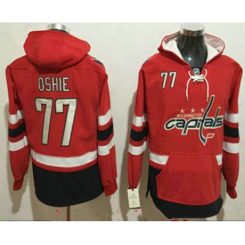 Men's Washington Capitals #77 T.J. Oshie NEW Red Stitched NHL Old Tim Hockey Hoodie