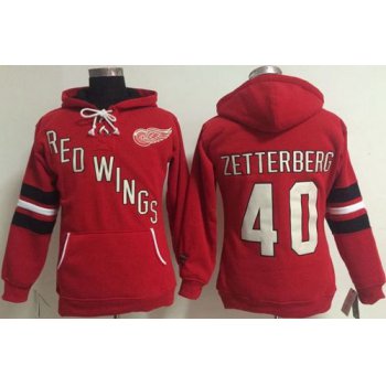 Detroit Red Wings #40 Henrik Zetterberg Red Women's Old Time Heidi NHL Hoodie