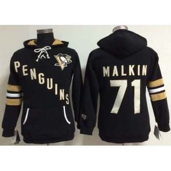 Pittsburgh Penguins #71 Evgeni Malkin Black Women's Old Time Heidi NHL Hoodie