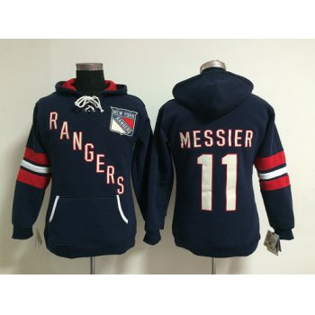 Old Time Hockey New York Rangers #11 Mark Messier Navy Blue Womens Hoodie