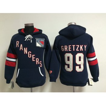 Old Time Hockey New York Rangers #99 Wayne Gretzky Navy Blue Womens Hoodie