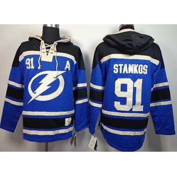Old Time Hockey Tampa Bay Lightning #91 Steven Stamkos Blue Hoodie