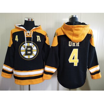 Men's Boston Bruins #4 Bobby Orr Black Ageless Must Have Lace Up Pullover Hoodie