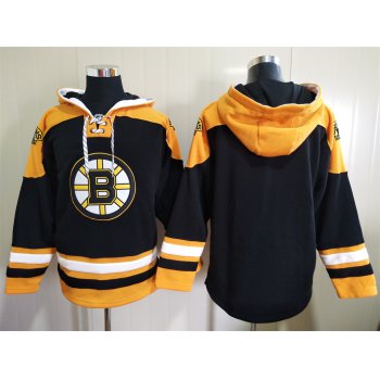 Men's Boston Bruins Black Ageless Must Have Lace Up Pullover Blank Hoodie