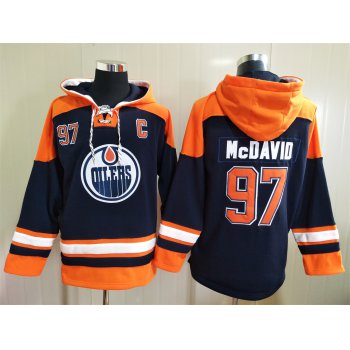 Men's Edmonton Oilers #97 Connor McDavid NEW Navy Blue Stitched Hockey Hoodie