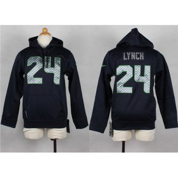 Nike Seattle Seahawks #24 Marshawn Lynch Navy Blue Kids Hoodie