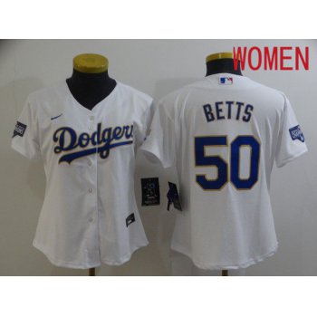 Women Los Angeles Dodgers 50 Betts White Game 2021 Nike MLB Jerseys