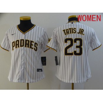 Women San Diego Padres 23 Tatis jr White stripe Game 2021 Nike MLB Jersey
